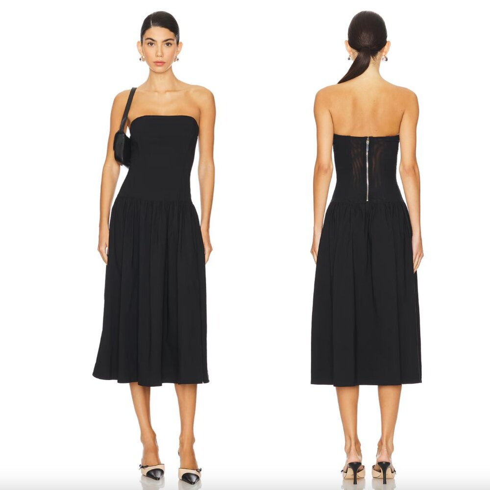 WeWoreWhat Strapless Corset Midi Dress in Black Strapless Tube Sundress